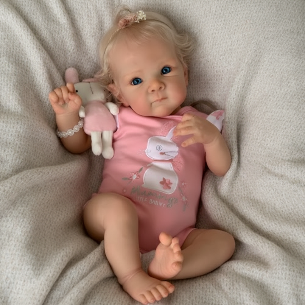 Ellie Reborn Doll on a simple blanket background